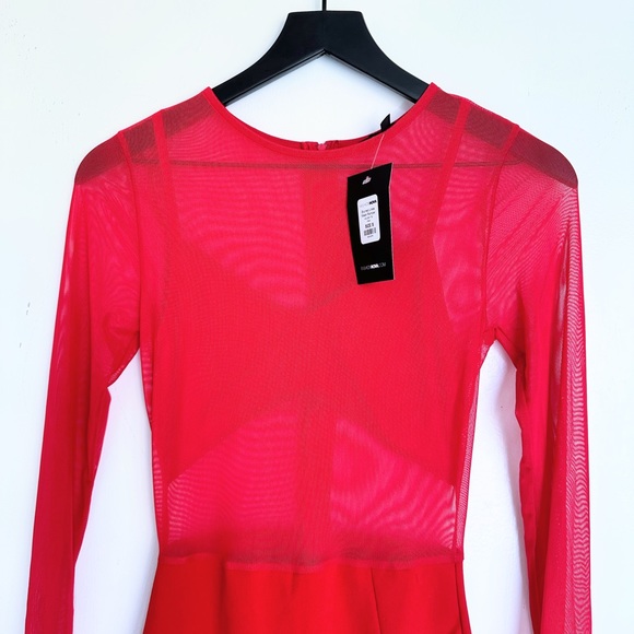 Fashion Nova Blurred Lines Mesh Romper, Red - Picture 4 of 10
